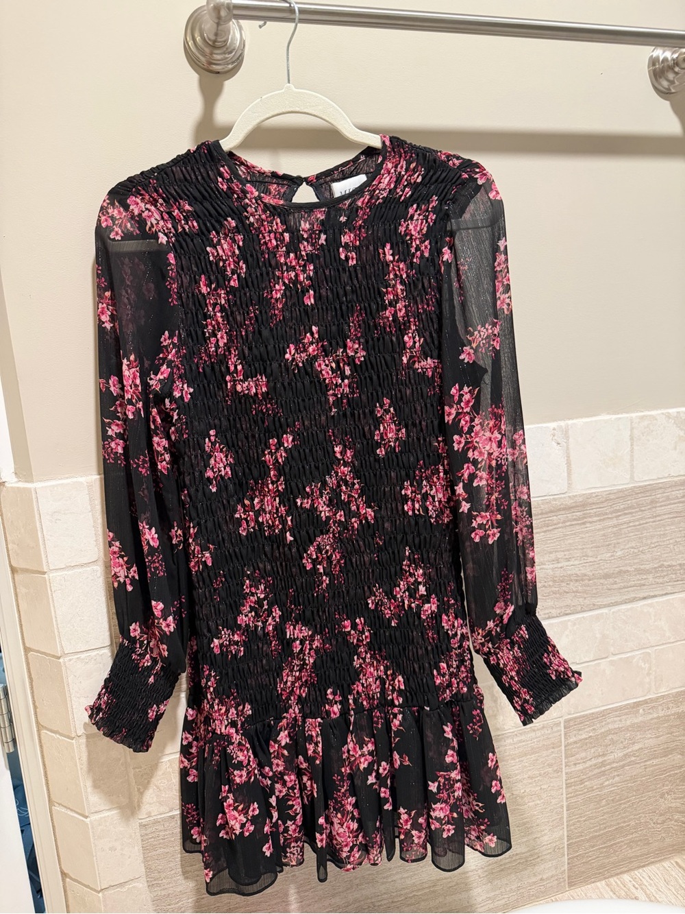 Misa Los Angeles Black Dress with Pink Floral Print